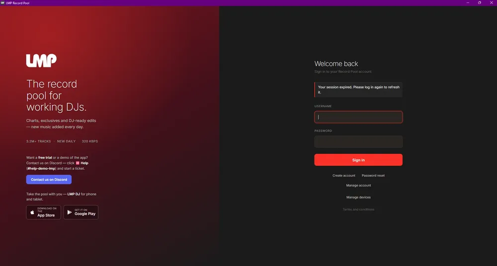 LMP Record Pool: login