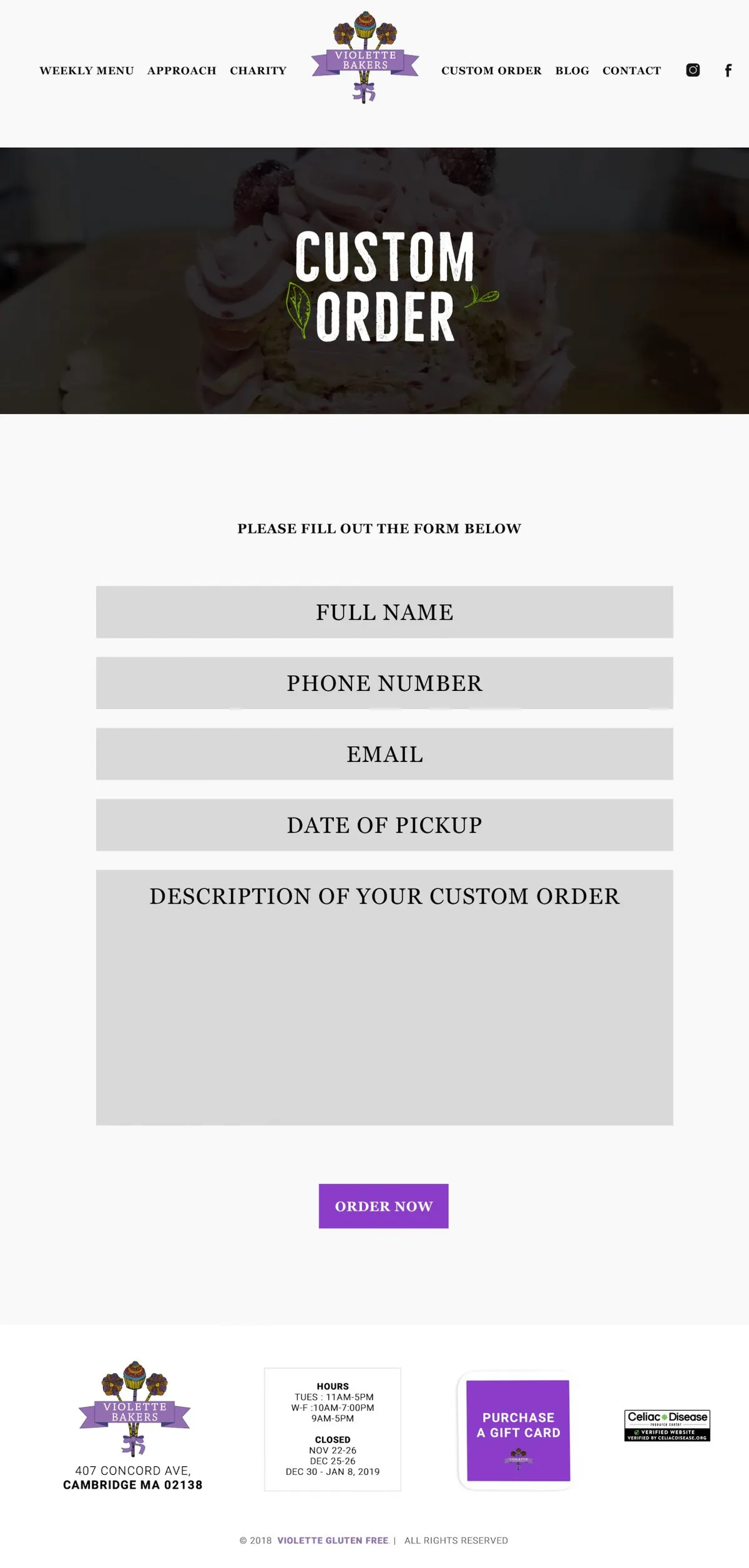 Violette Bakers: custom order